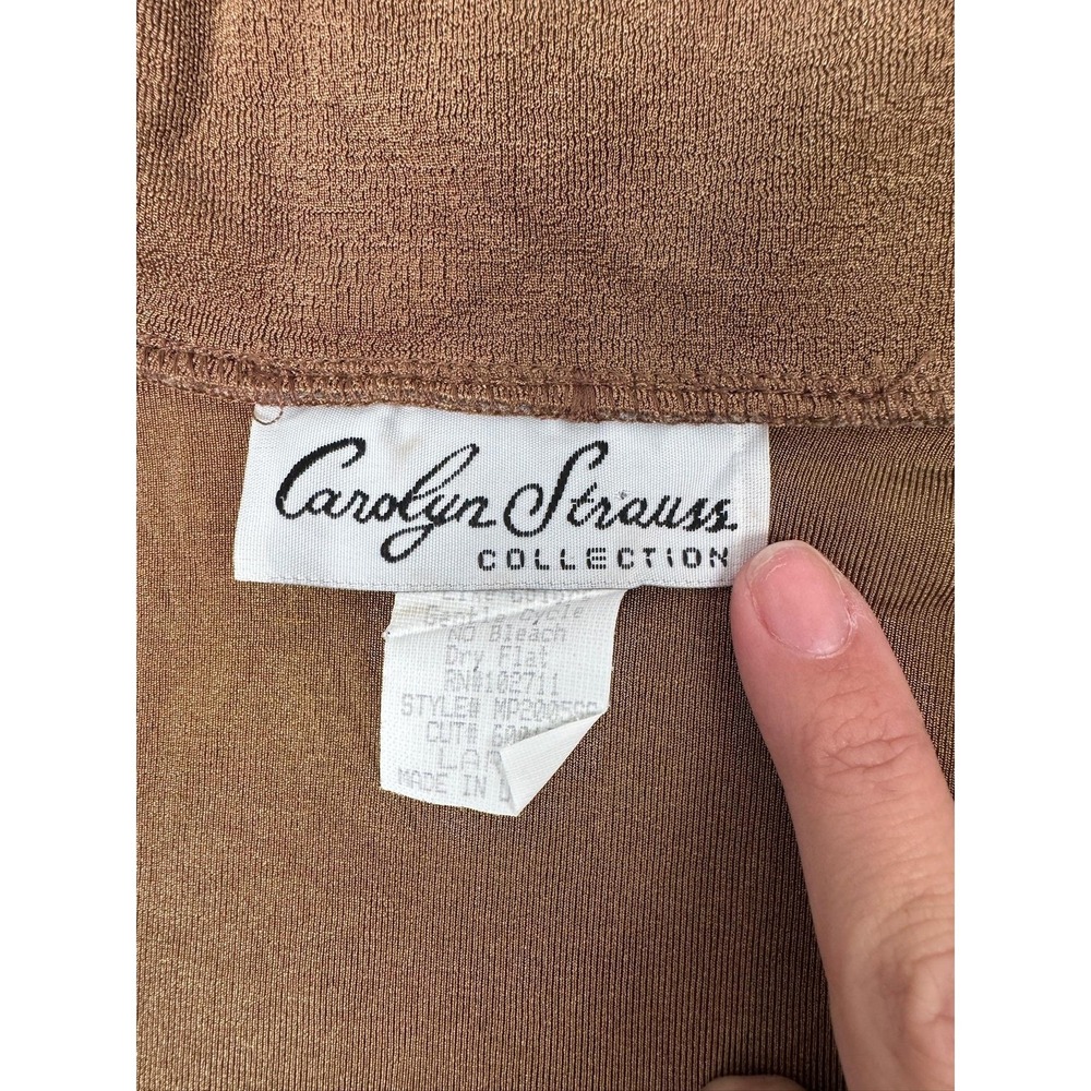Carolyn Strauss Collection Shirt Womens L Brown Button Up Collared Stretch Top - Picture 3 of 5